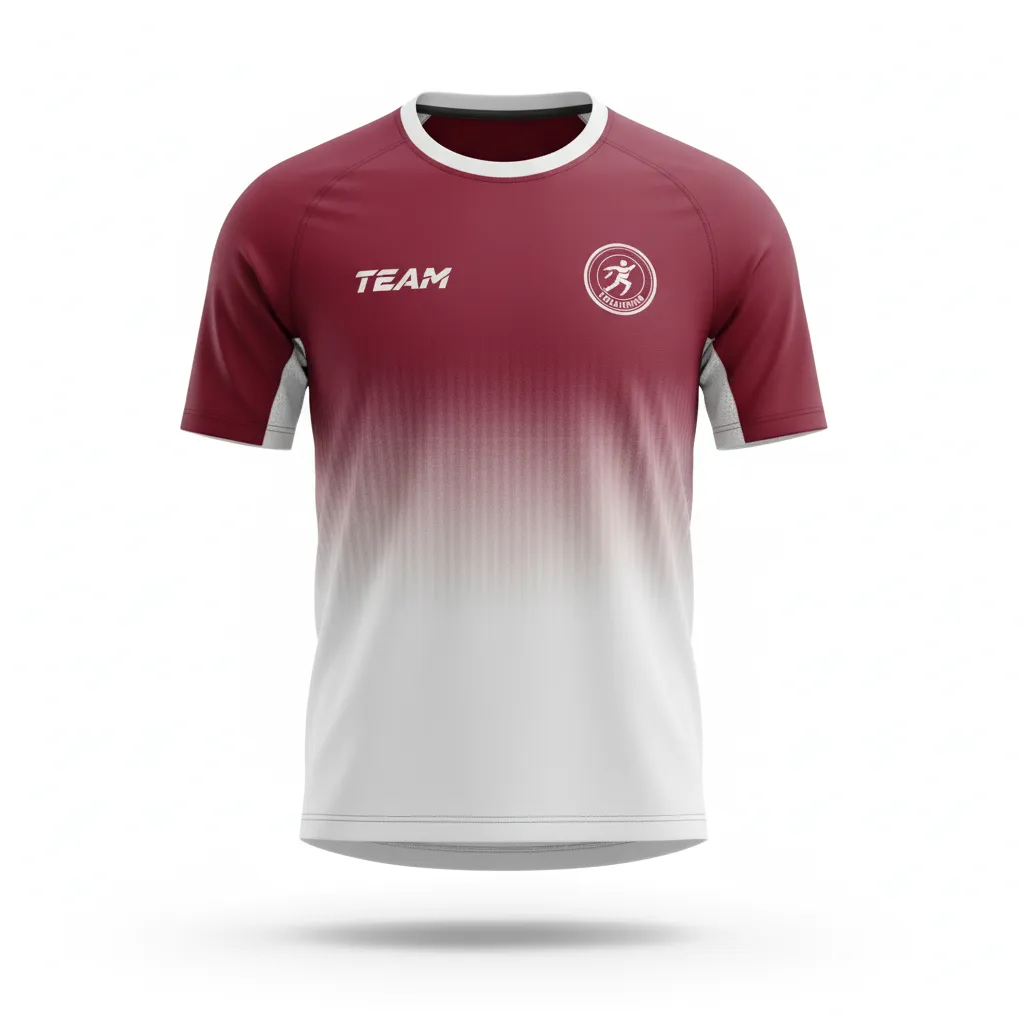 Custom Soccer Short Sleeve Training Shirt - Burgundy, White - Training Jersey Gradient - Front View - HAMCO Sports Inc.