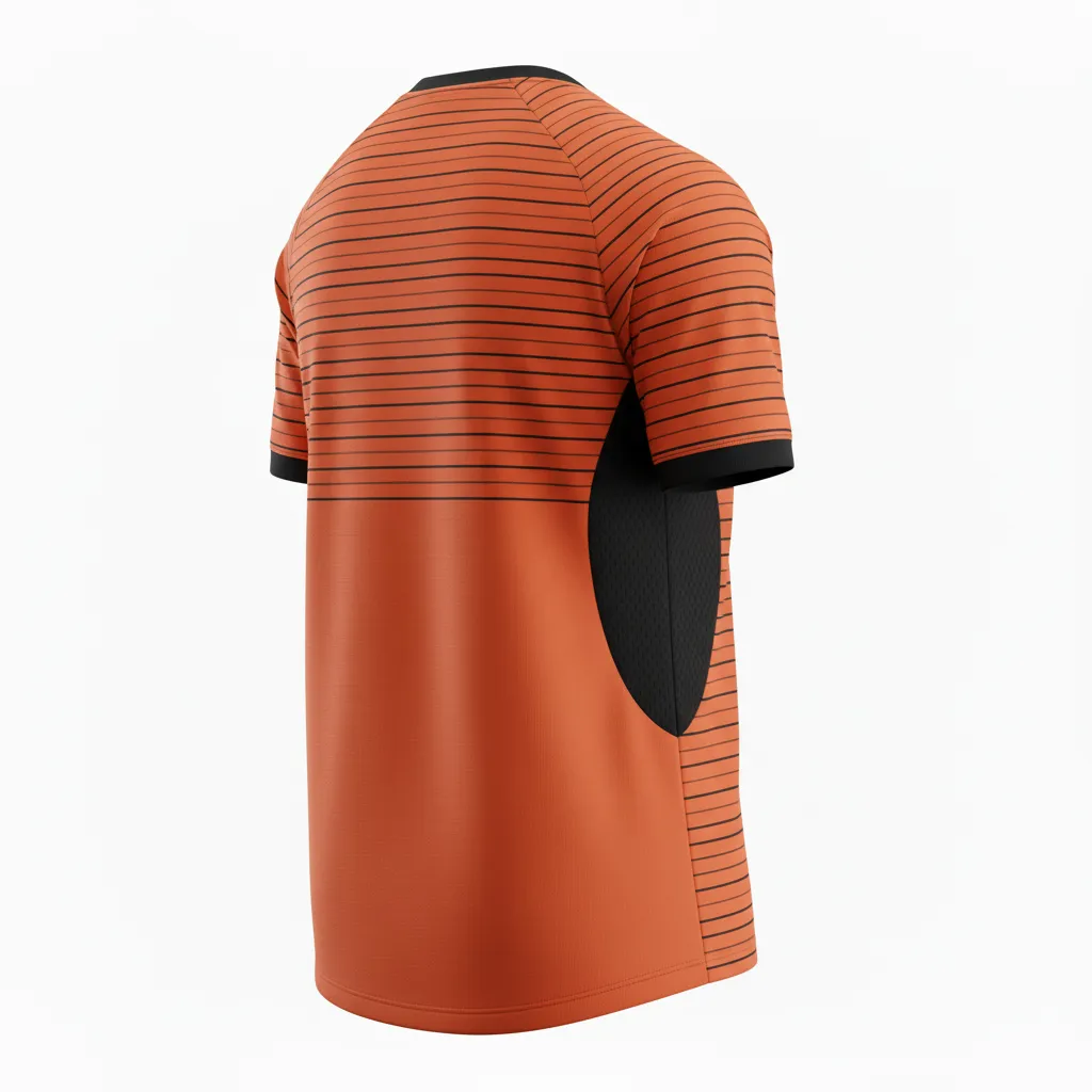 Custom Soccer Short Sleeve Training Shirt - Burnt, Orange, Black - Training Jersey Horizontal Stripes - Back View - HAMCO Sports Inc.