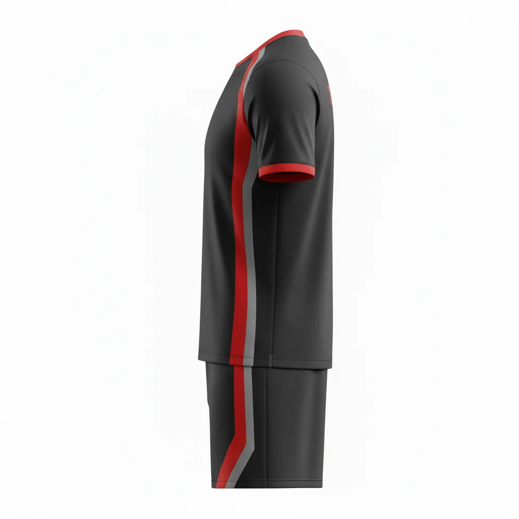 Custom Soccer Standard Soccer Uniform - Black, Red, Grey - Standard Uniform Modern Tech - Back View - HAMCO Sports Inc.