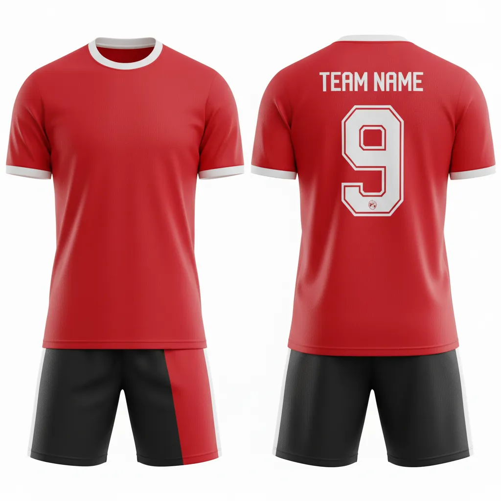 Custom Soccer Standard Soccer Uniform - Black, Red, White - Standard Uniform Split Design - Back View - HAMCO Sports Inc.
