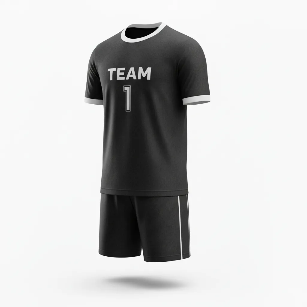 Custom Soccer Standard Soccer Uniform - Black, White - Standard Uniform Minimalist - Front View - HAMCO Sports Inc.
