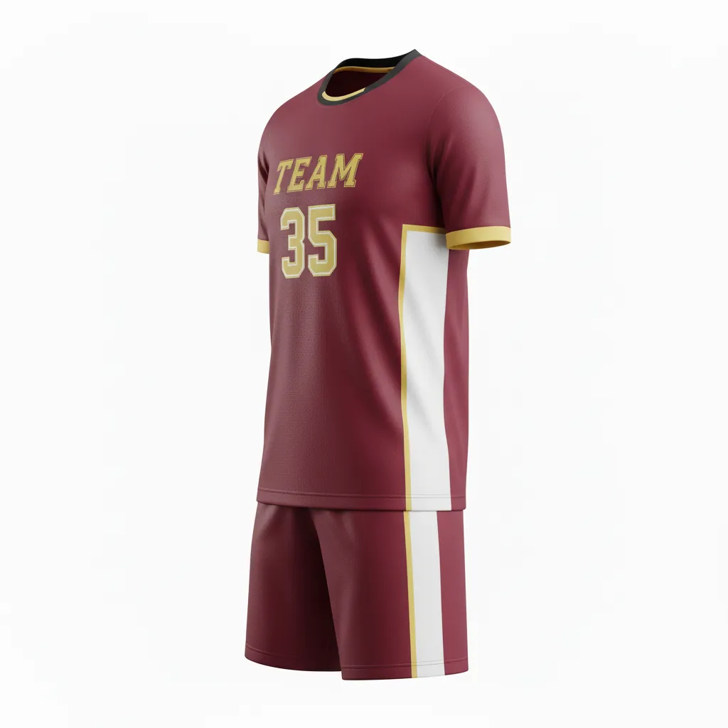 Custom Soccer Standard Soccer Uniform - Burgundy, Gold, White - Standard Uniform Classic - Side View - HAMCO Sports Inc.