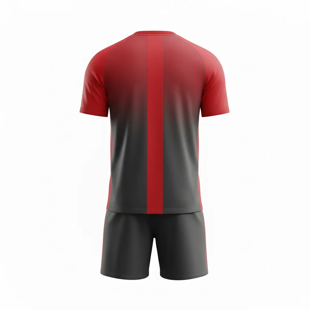 Custom Soccer Standard Soccer Uniform - Grey, Red - Standard Uniform Charcoal Gradient Shoulders - Back View - HAMCO Sports Inc.