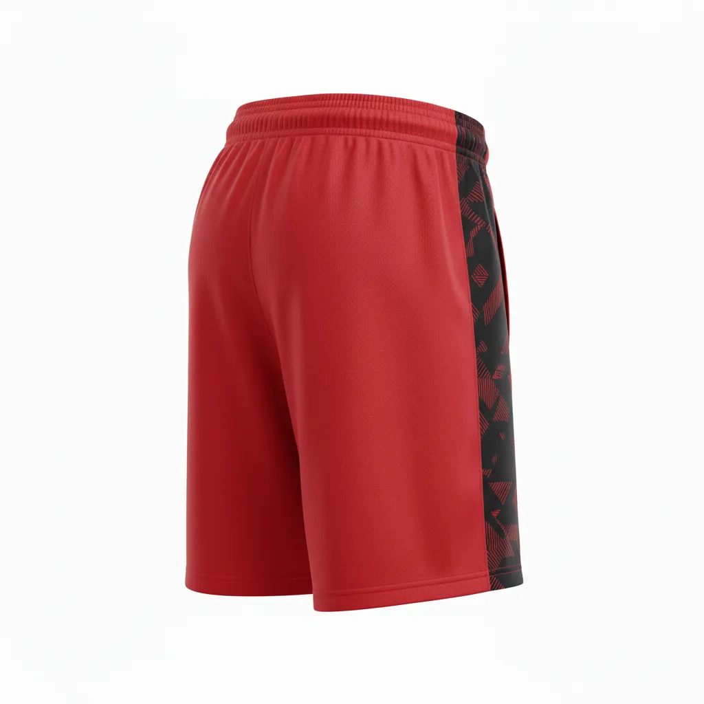 Custom Soccer Training Shorts - Red, Black - Training Shorts Athletic Side Panels - Back View - HAMCO Sports Inc.