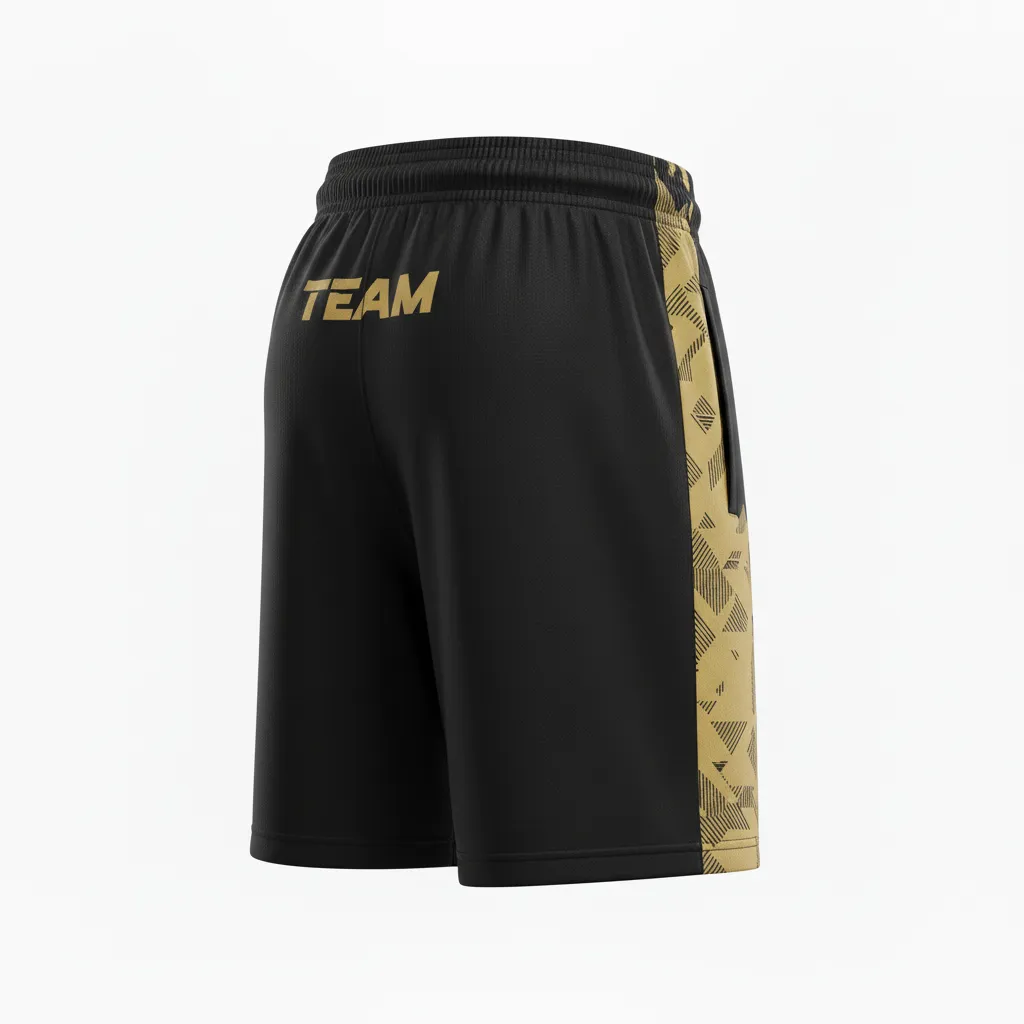 Custom Soccer Training Shorts - Black, Gold - Training Shorts Vegas Diagonal Accent - Back View - HAMCO Sports Inc.