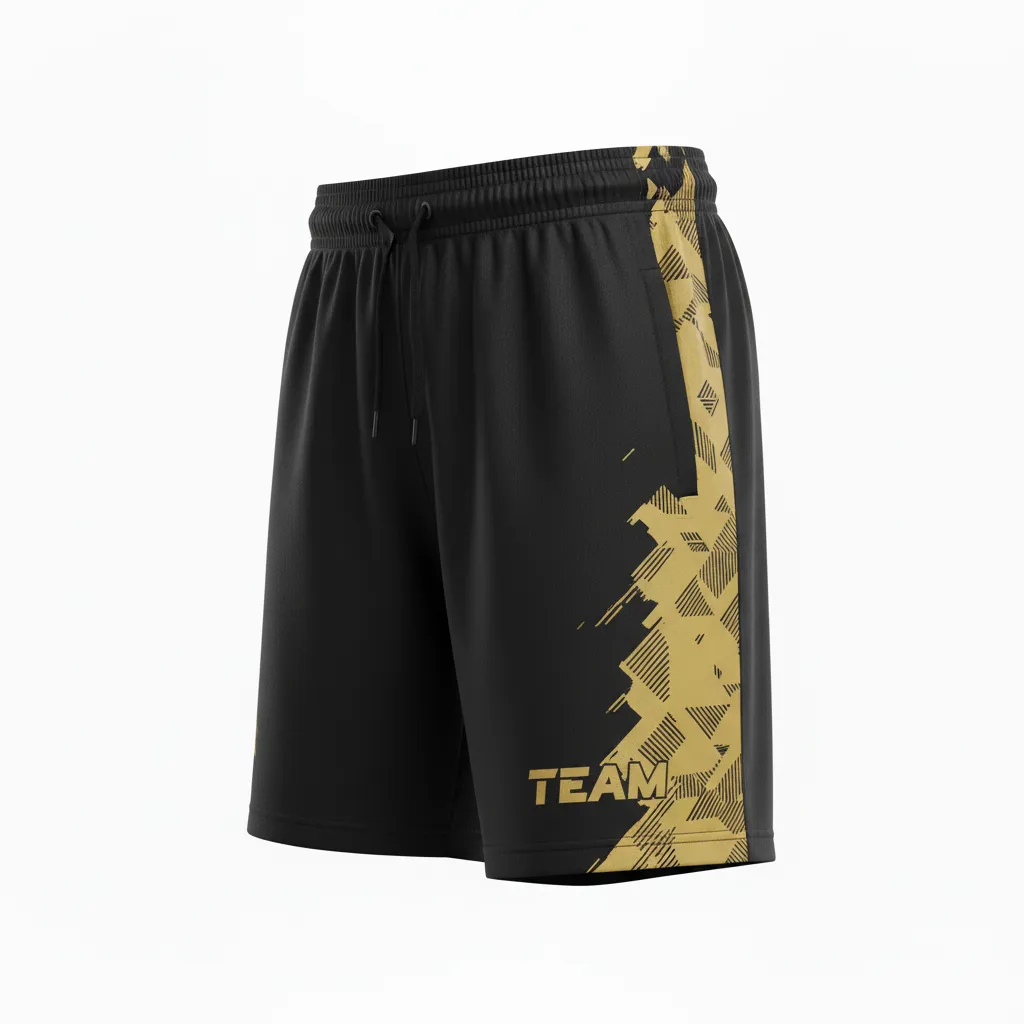 Custom Soccer Training Shorts - Black, Gold - Training Shorts Vegas Diagonal Accent - Front View - HAMCO Sports Inc.