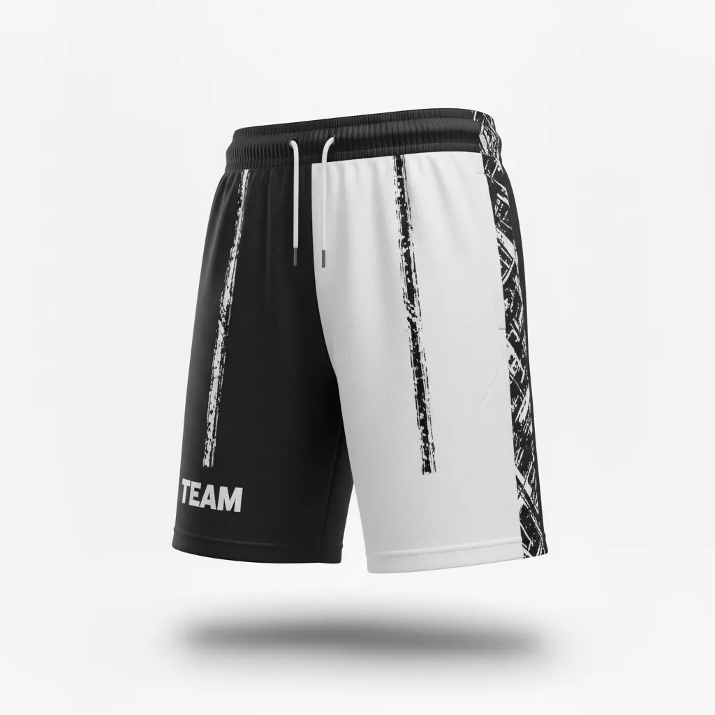 Custom Soccer Training Shorts - Black, White - Training Shorts Split - Front View - HAMCO Sports Inc.