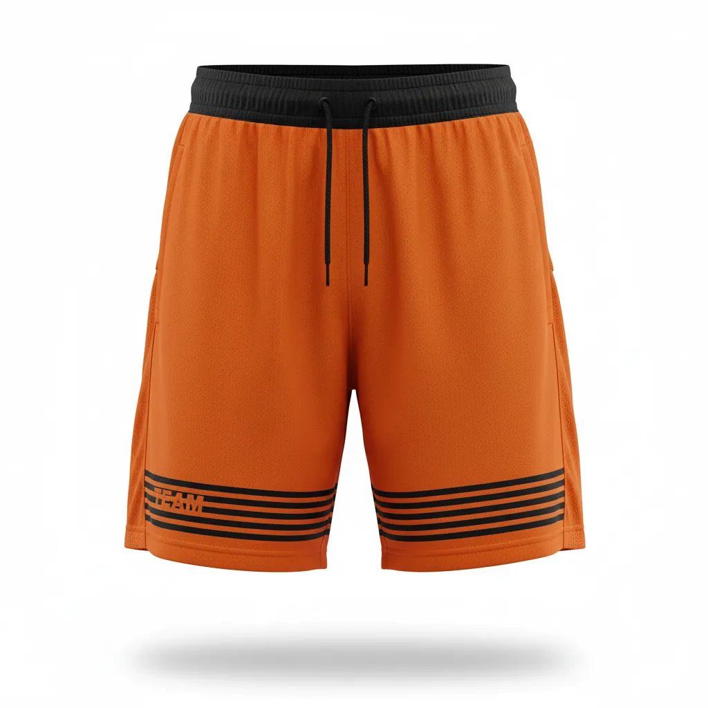 Custom Soccer Training Shorts - Burnt, Orange, Black - Training Shorts Horizontal Stripes - Front View - HAMCO Sports Inc.