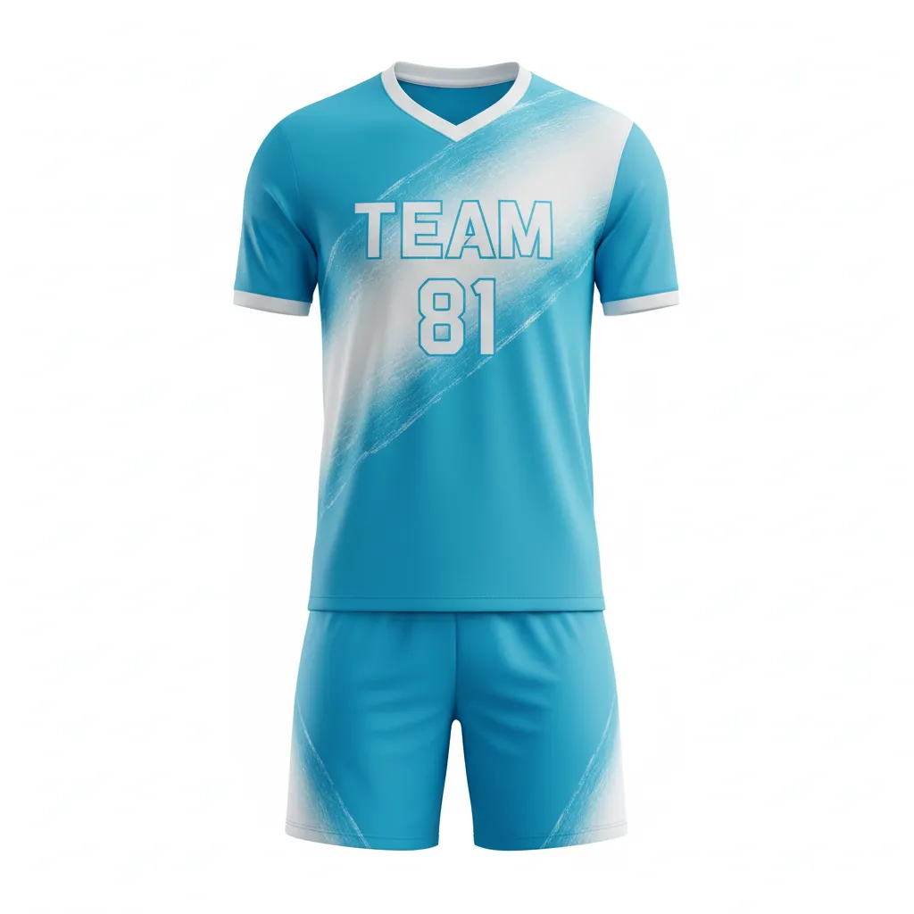 Custom Soccer V Neck Soccer Uniform - White - V Neck Uniform Aqua Wave Gradient - Front View - HAMCO Sports Inc.