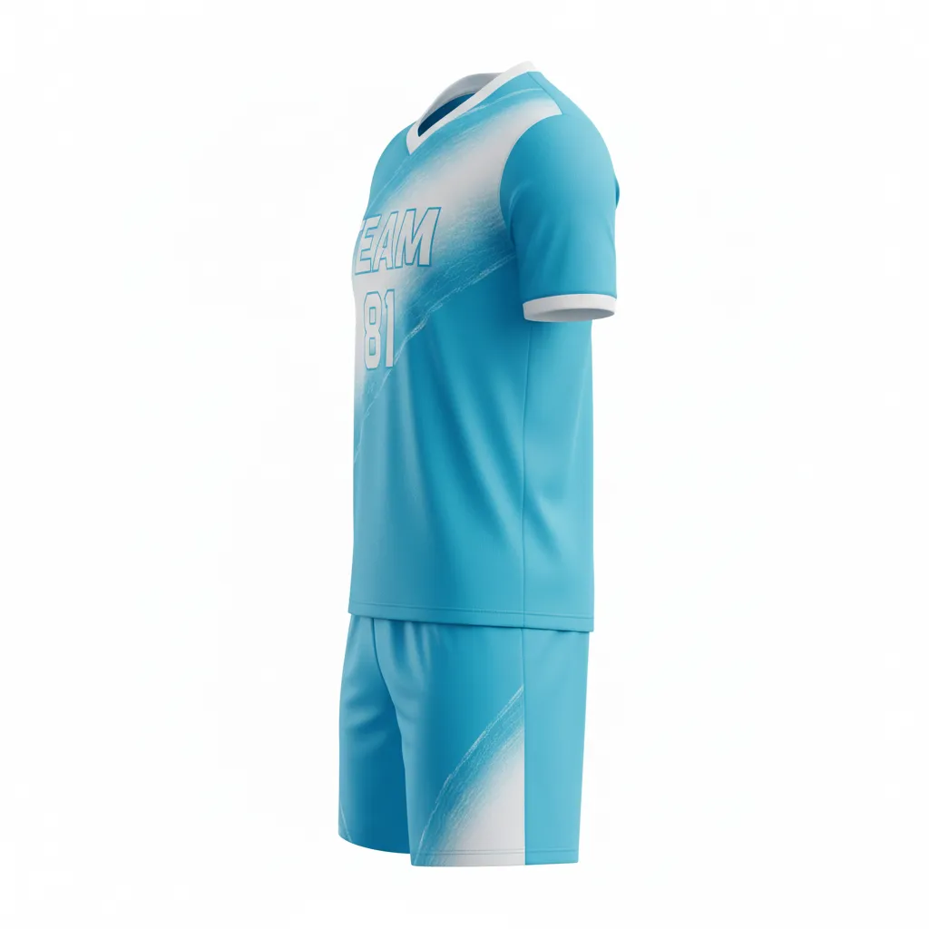 Custom Soccer V Neck Soccer Uniform - White - V Neck Uniform Aqua Wave Gradient - Side View - HAMCO Sports Inc.