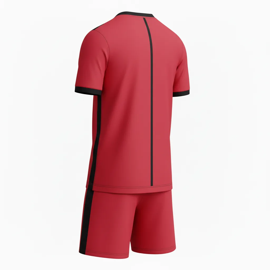 Custom Soccer V Neck Soccer Uniform - Red, Black - V Neck Uniform Athletic Diagonal Sash - Back View - HAMCO Sports Inc.