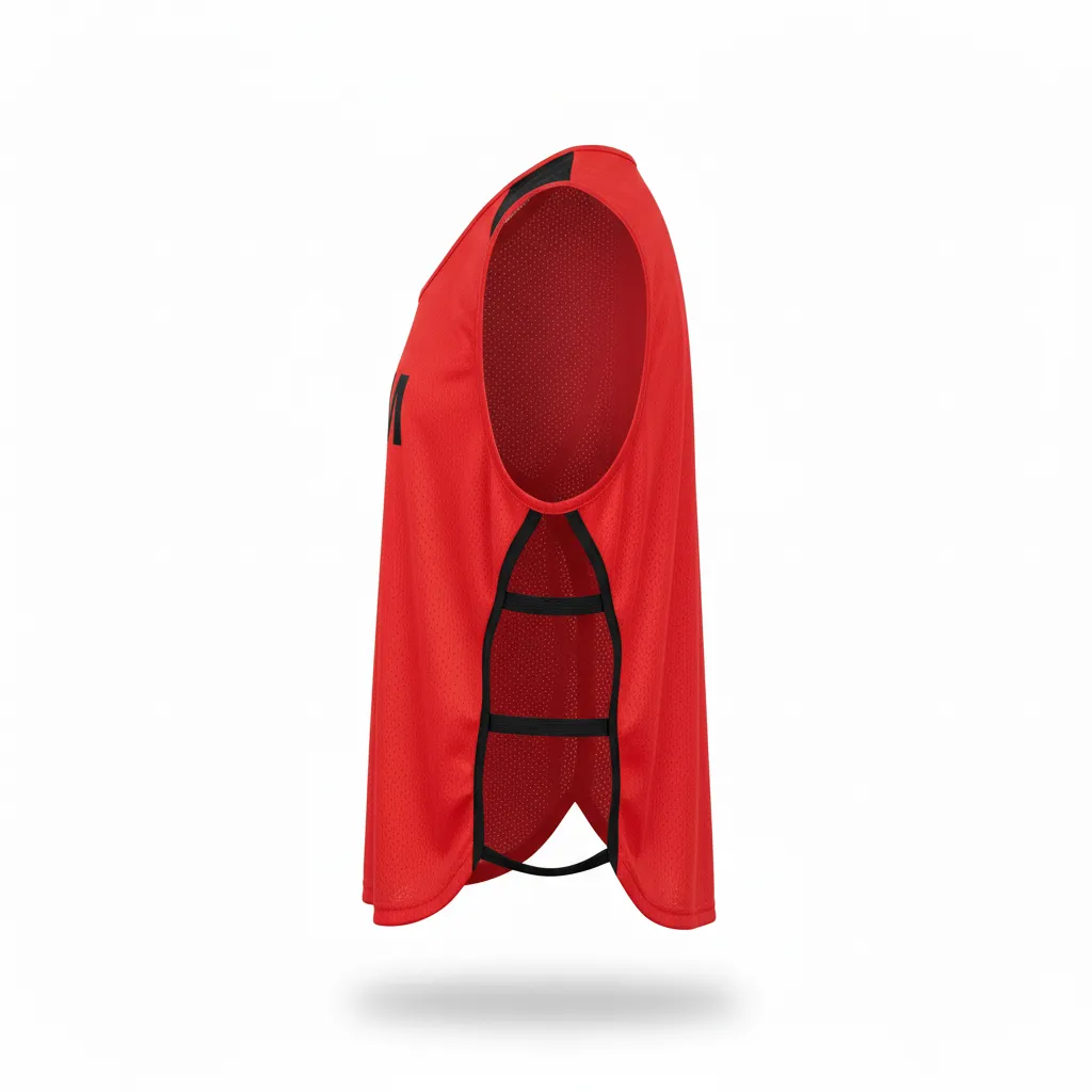 Custom Soccer Warmup Bib - Red, Black - Training Bib Athletic Shoulder Panels - Side View - HAMCO Sports Inc.