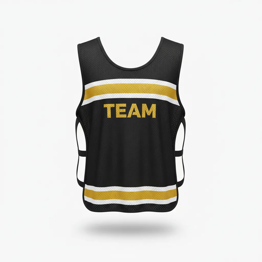 Custom Soccer Warmup Bib - Black, Gold, White - Training Bib Tricolor - Front View - HAMCO Sports Inc.