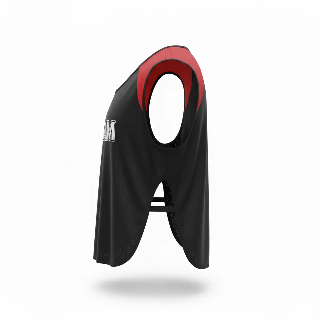 Custom Soccer Warmup Bib - Black, Red - Training Bib Shoulder Panels - Side View - HAMCO Sports Inc.