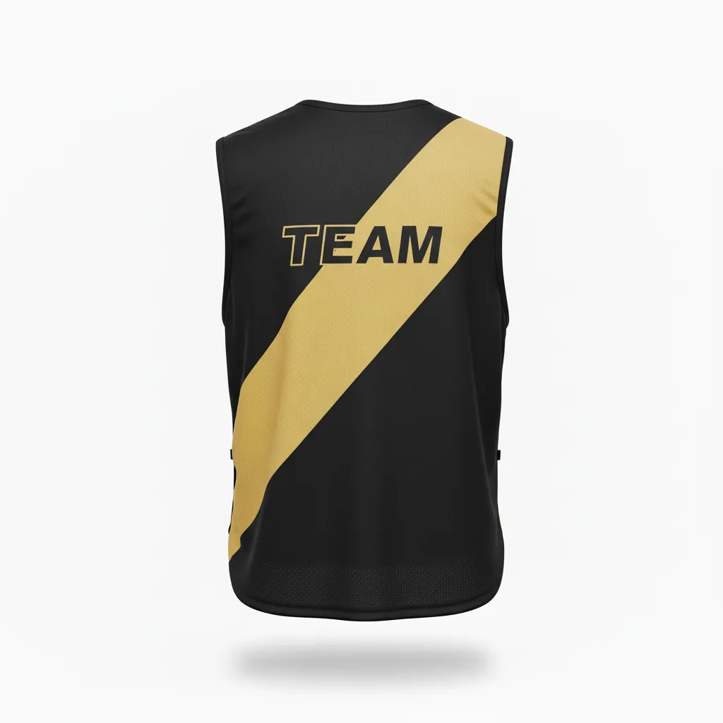 Custom Soccer Warmup Bib - Black, Gold - Training Bib Vegas Diagonal Sash - Back View - HAMCO Sports Inc.