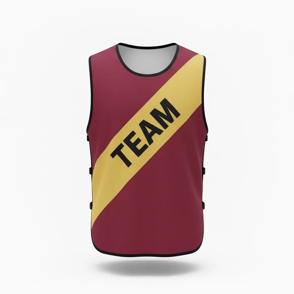 Custom Soccer Warmup Bib - Burgundy, Gold - Training Bib Diagonal Sash - Front View - HAMCO Sports Inc.