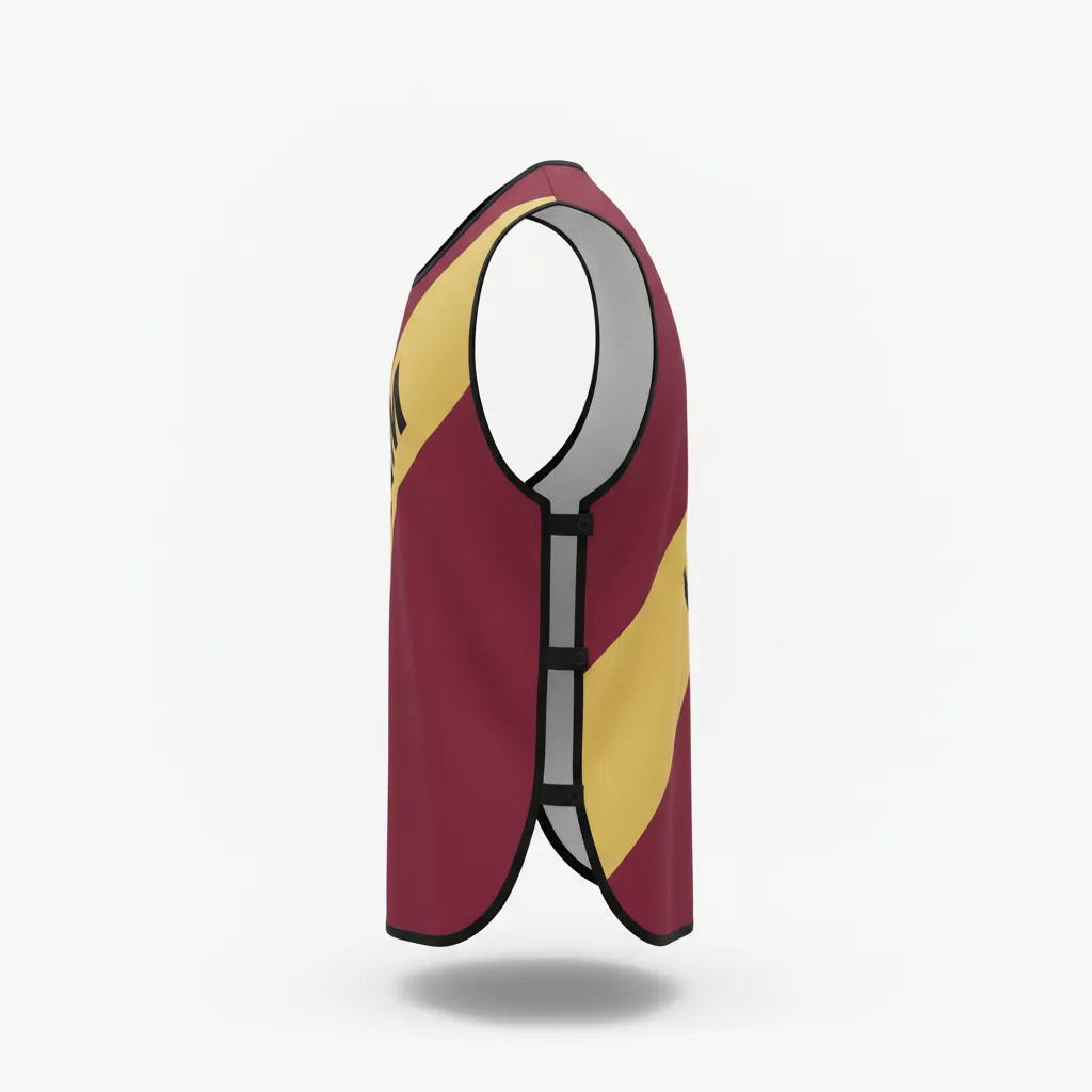 Custom Soccer Warmup Bib - Burgundy, Gold - Training Bib Diagonal Sash - Side View - HAMCO Sports Inc.