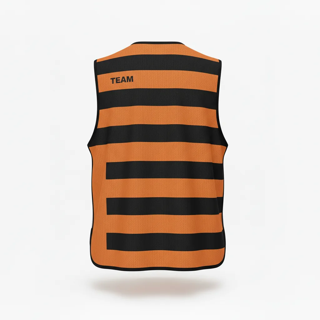 Custom Soccer Warmup Bib - Burnt, Orange, Black - Training Bib Horizontal Stripes - Back View - HAMCO Sports Inc.