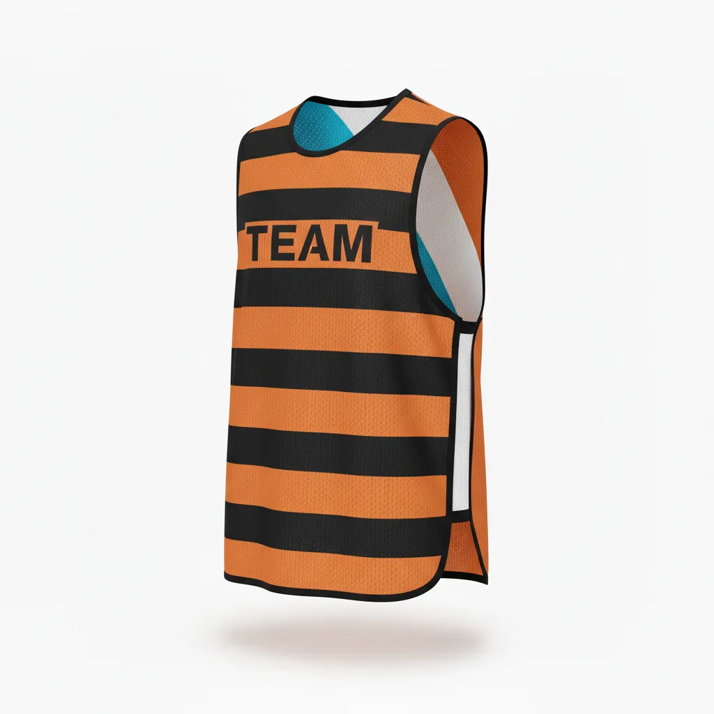 Custom Soccer Warmup Bib - Burnt, Orange, Black - Training Bib Horizontal Stripes - Front View - HAMCO Sports Inc.