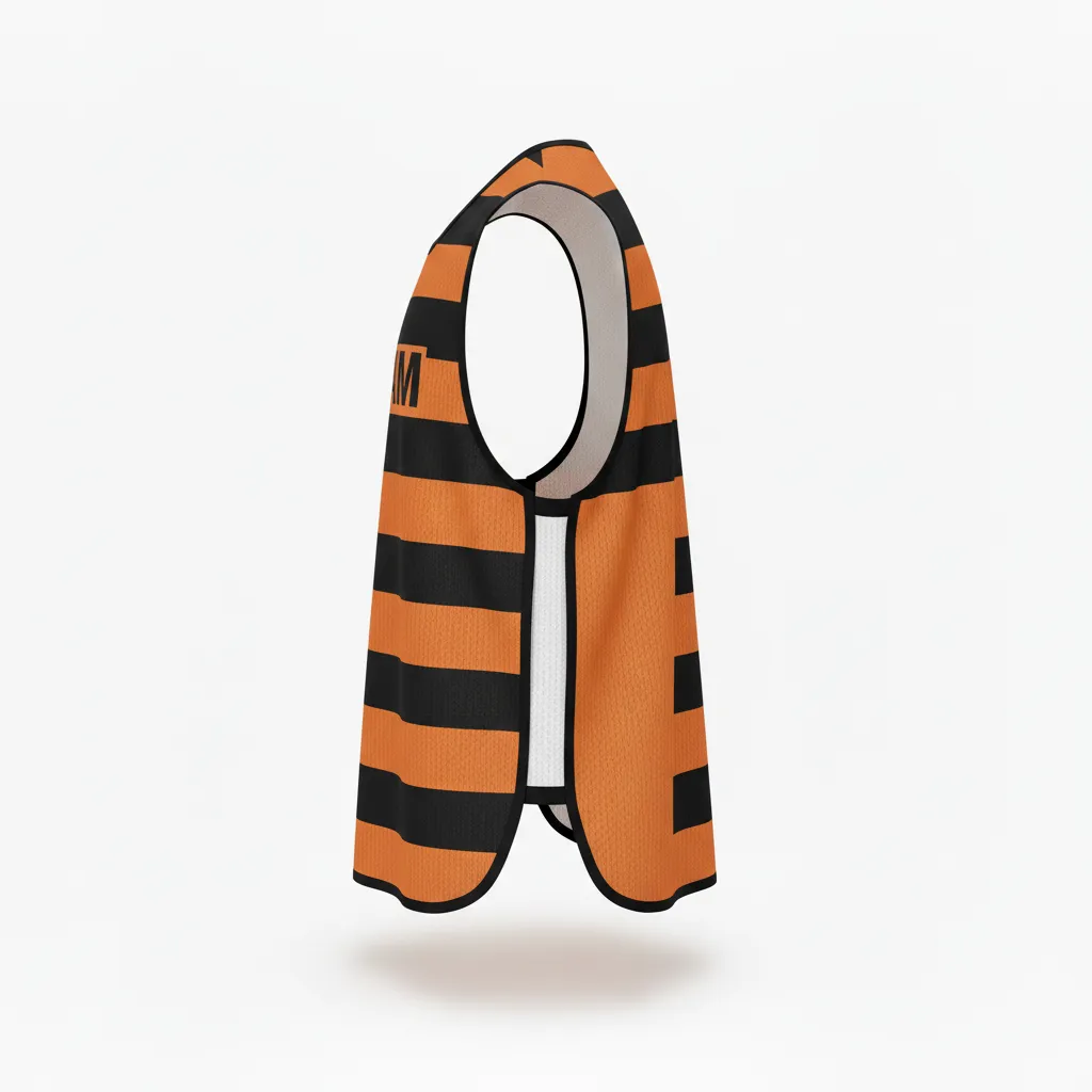 Custom Soccer Warmup Bib - Burnt, Orange, Black - Training Bib Horizontal Stripes - Side View - HAMCO Sports Inc.