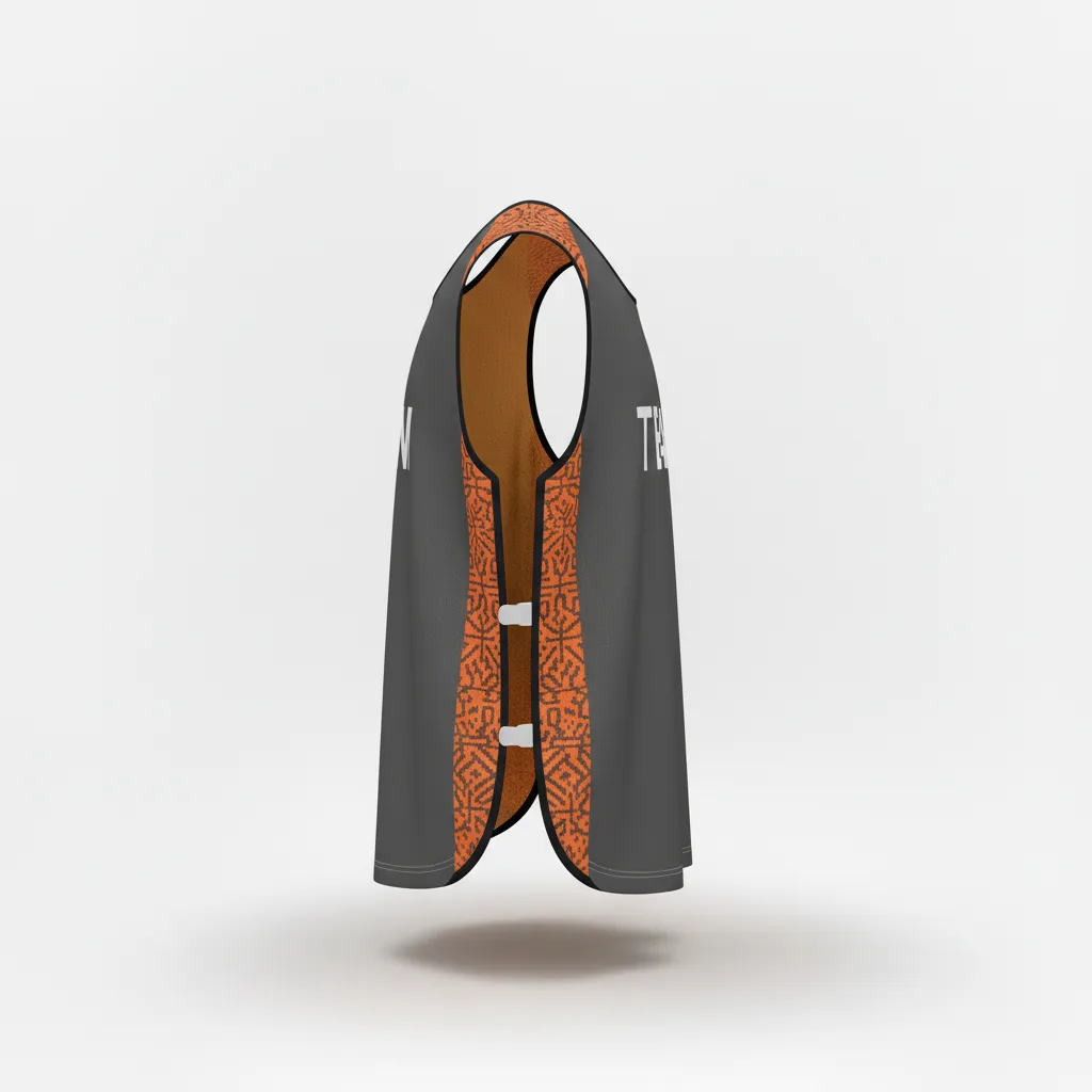 Custom Soccer Warmup Bib - Orange - Training Bib Charcoal Neon Geometric - Side View - HAMCO Sports Inc.