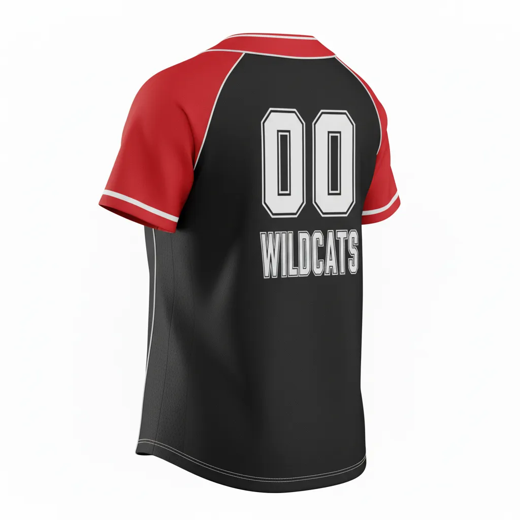 Custom Softball 2 Button Softball Jersey - Custom Design - Blackredwhite - Back View - HAMCO Sports Inc.