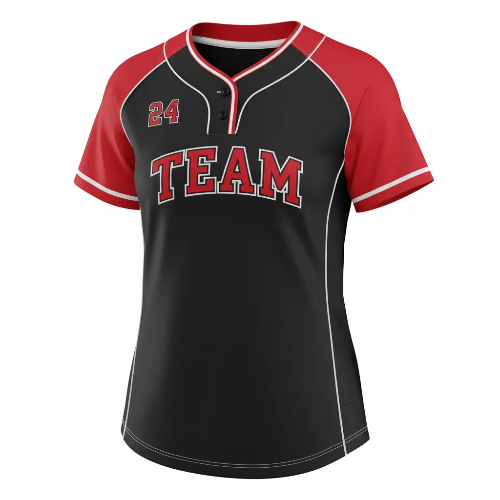 Custom Softball 2 Button Softball Jersey - Custom Design - Blackredwhite - Front View - HAMCO Sports Inc.