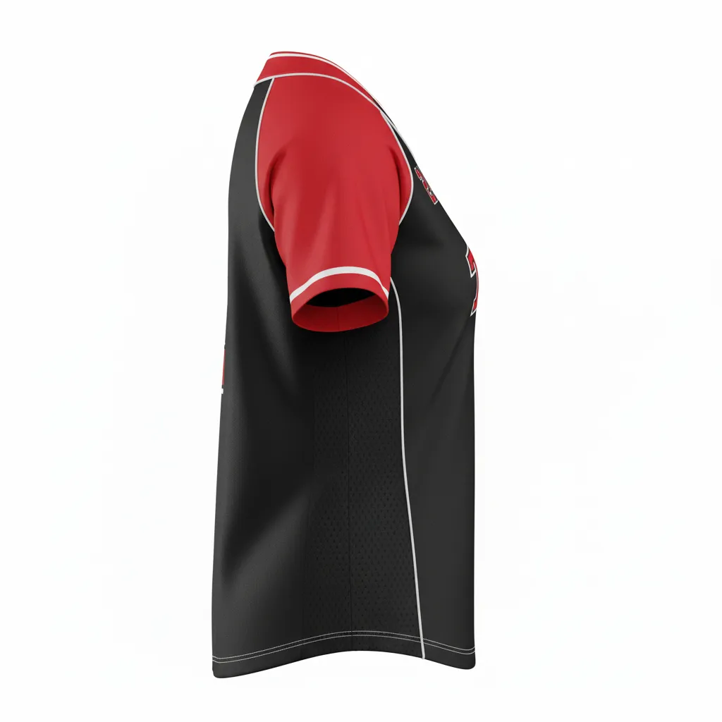 Custom Softball 2 Button Softball Jersey - Custom Design - Blackredwhite - Side View - HAMCO Sports Inc.