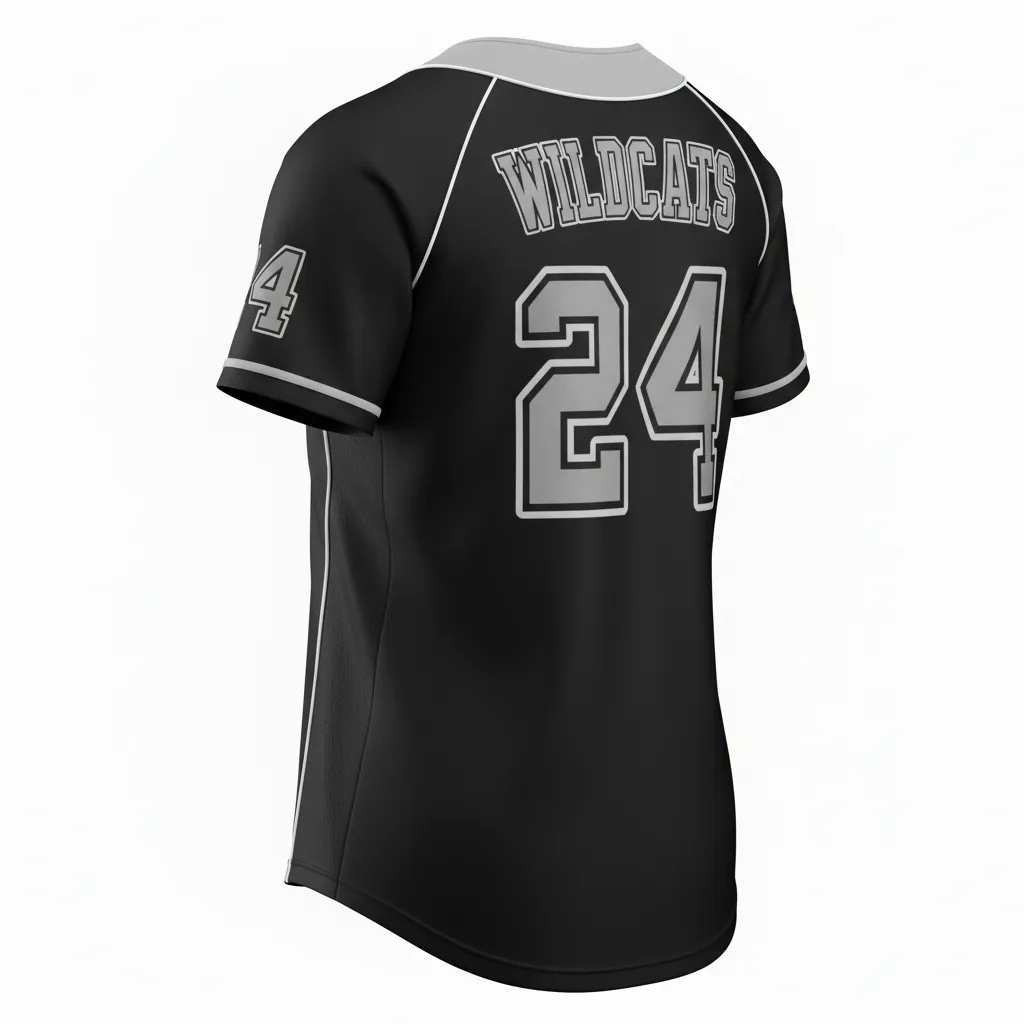 Custom Softball 2 Button Softball Jersey - Custom Design - Blacksilverwhite - Back View - HAMCO Sports Inc.