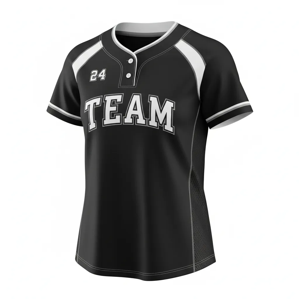 Custom Softball 2 Button Softball Jersey - Custom Design - Blackwhitegrey - Front View - HAMCO Sports Inc.