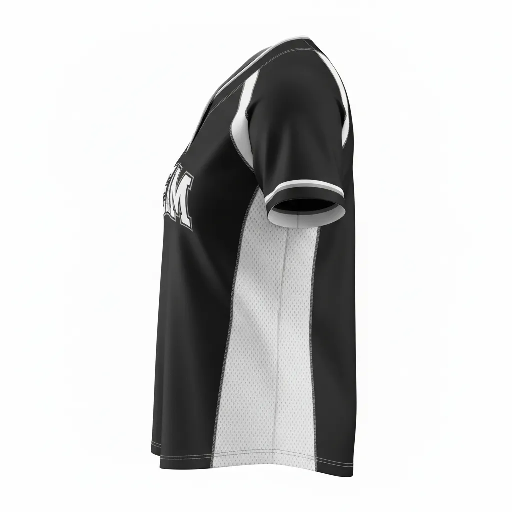 Custom Softball 2 Button Softball Jersey - Custom Design - Blackwhitegrey - Side View - HAMCO Sports Inc.