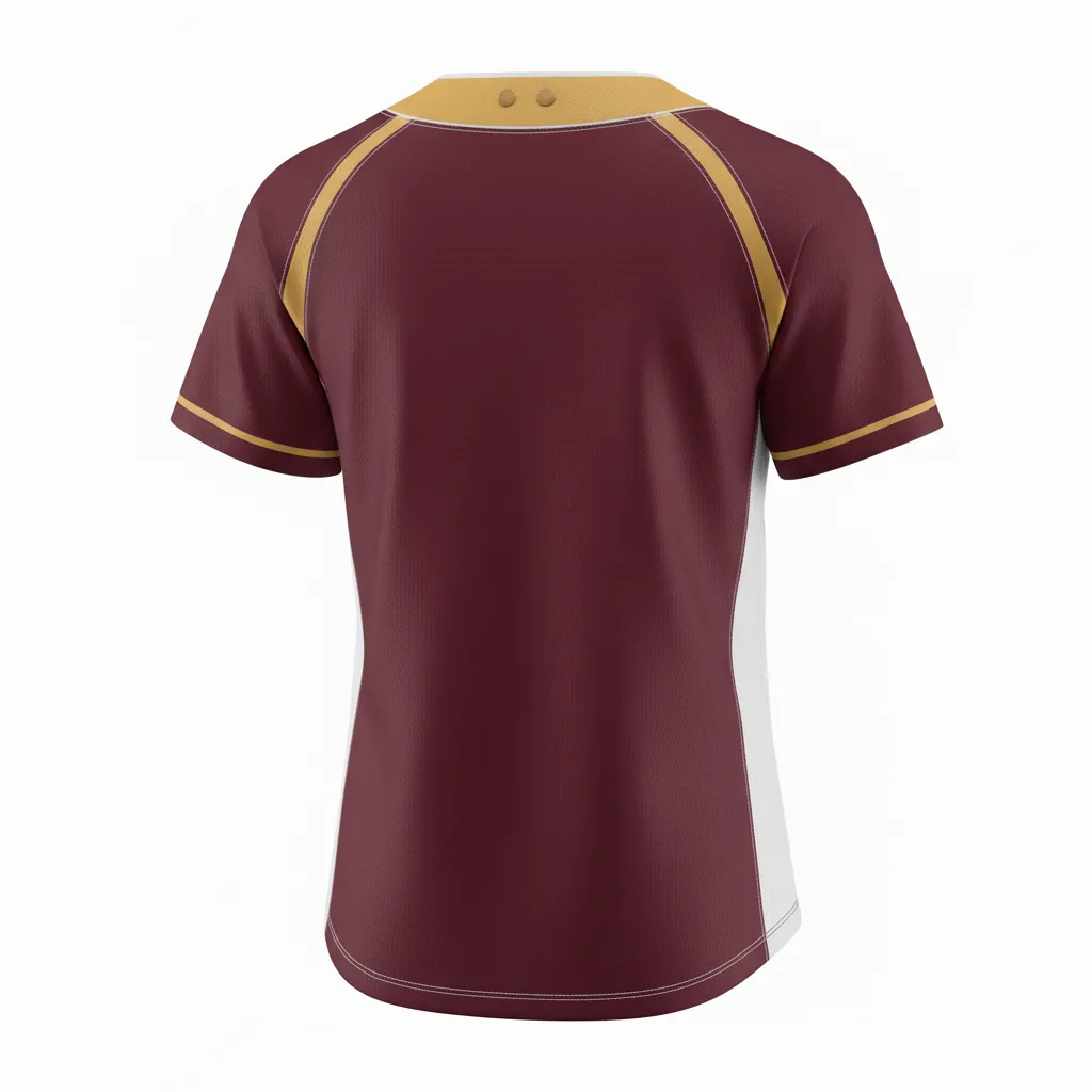 Custom Softball 2 Button Softball Jersey - Custom Design - Burgundygoldwhite - Back View - HAMCO Sports Inc.