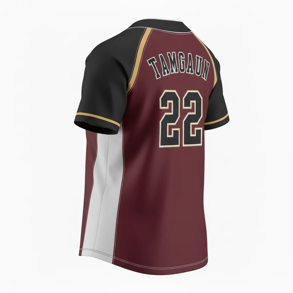 Custom Softball 2 Button Softball Jersey - Custom Design - Cardinalblackwhite - Back View - HAMCO Sports Inc.