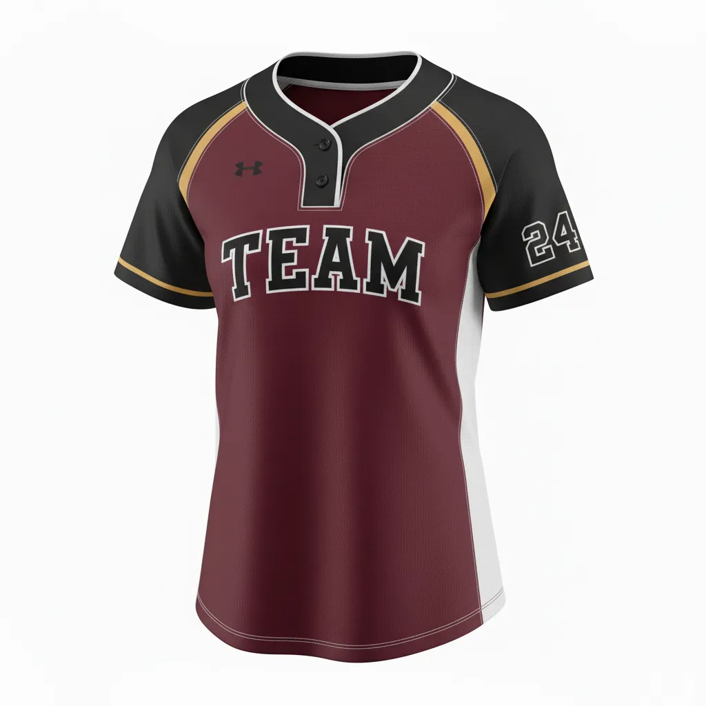 Custom Softball 2 Button Softball Jersey - Custom Design - Cardinalblackwhite - Front View - HAMCO Sports Inc.