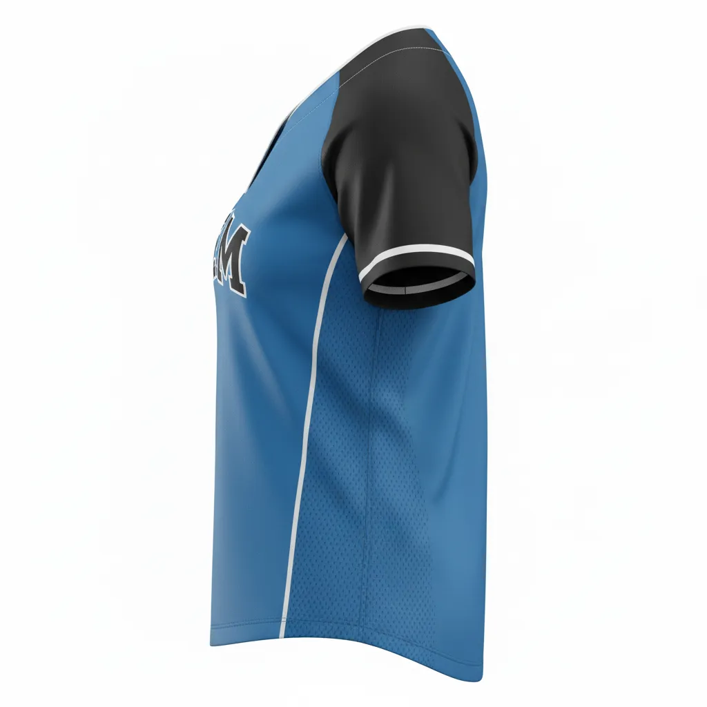 Custom Softball 2 Button Softball Jersey - Custom Design - Columbiablackwhite - Side View - HAMCO Sports Inc.