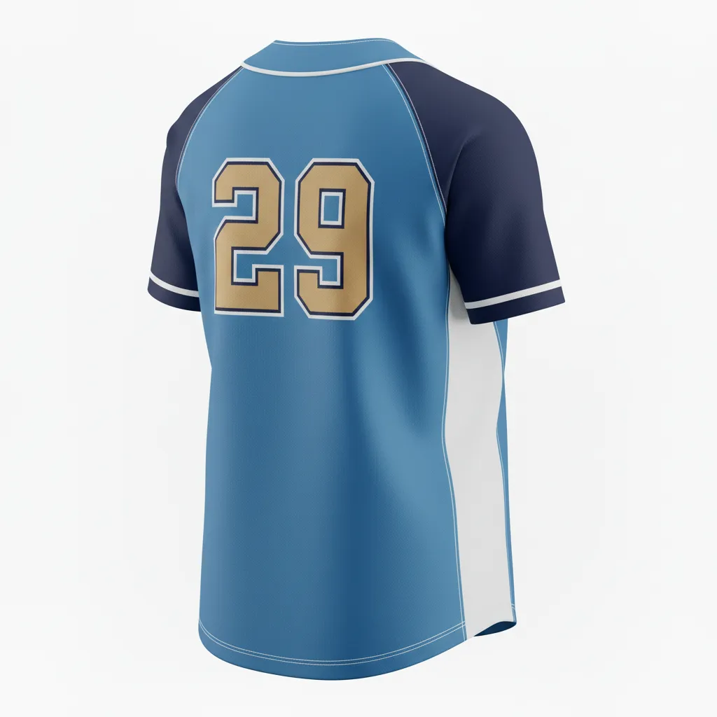 Custom Softball 2 Button Softball Jersey - Custom Design - Columbianavywhite - Back View - HAMCO Sports Inc.