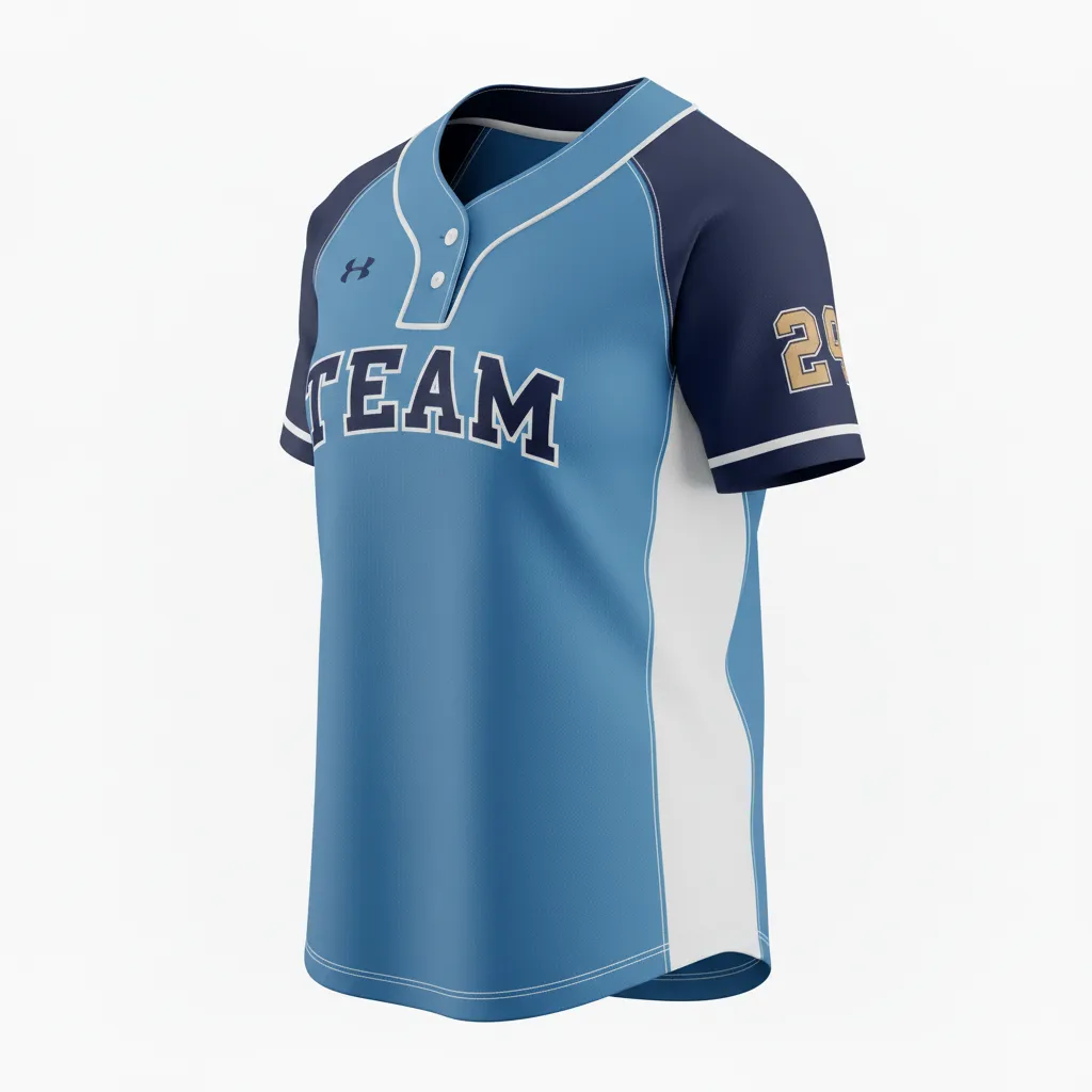 Custom Softball 2 Button Softball Jersey - Custom Design - Columbianavywhite - Side View - HAMCO Sports Inc.