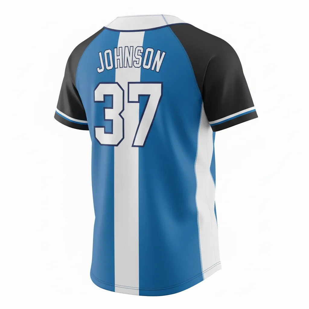 Custom Softball 2 Button Softball Jersey - Custom Design - Columbiawhitenavy - Back View - HAMCO Sports Inc.