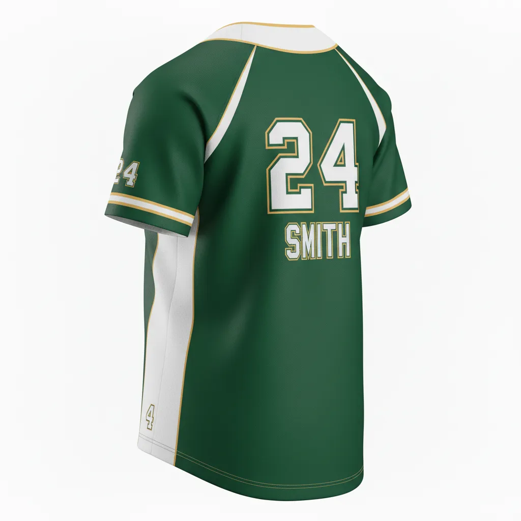 Custom Softball 2 Button Softball Jersey - Custom Design - Forestblackgold - Back View - HAMCO Sports Inc.