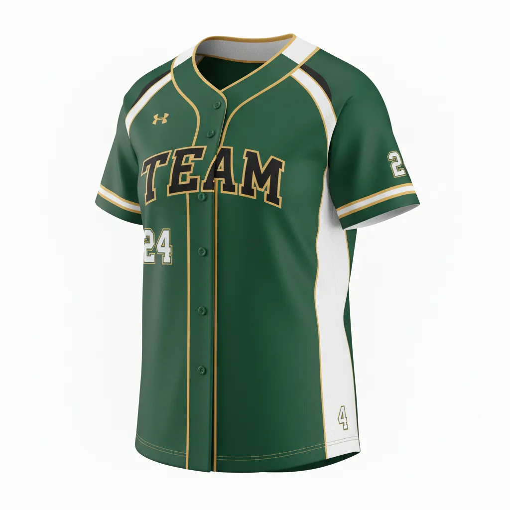 Custom Softball 2 Button Softball Jersey - Custom Design - Forestblackgold - Front View - HAMCO Sports Inc.