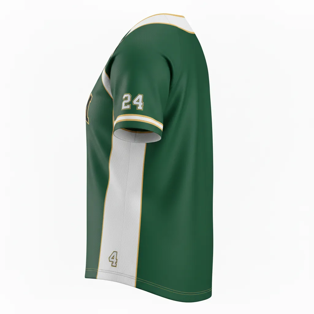 Custom Softball 2 Button Softball Jersey - Custom Design - Forestblackgold - Side View - HAMCO Sports Inc.