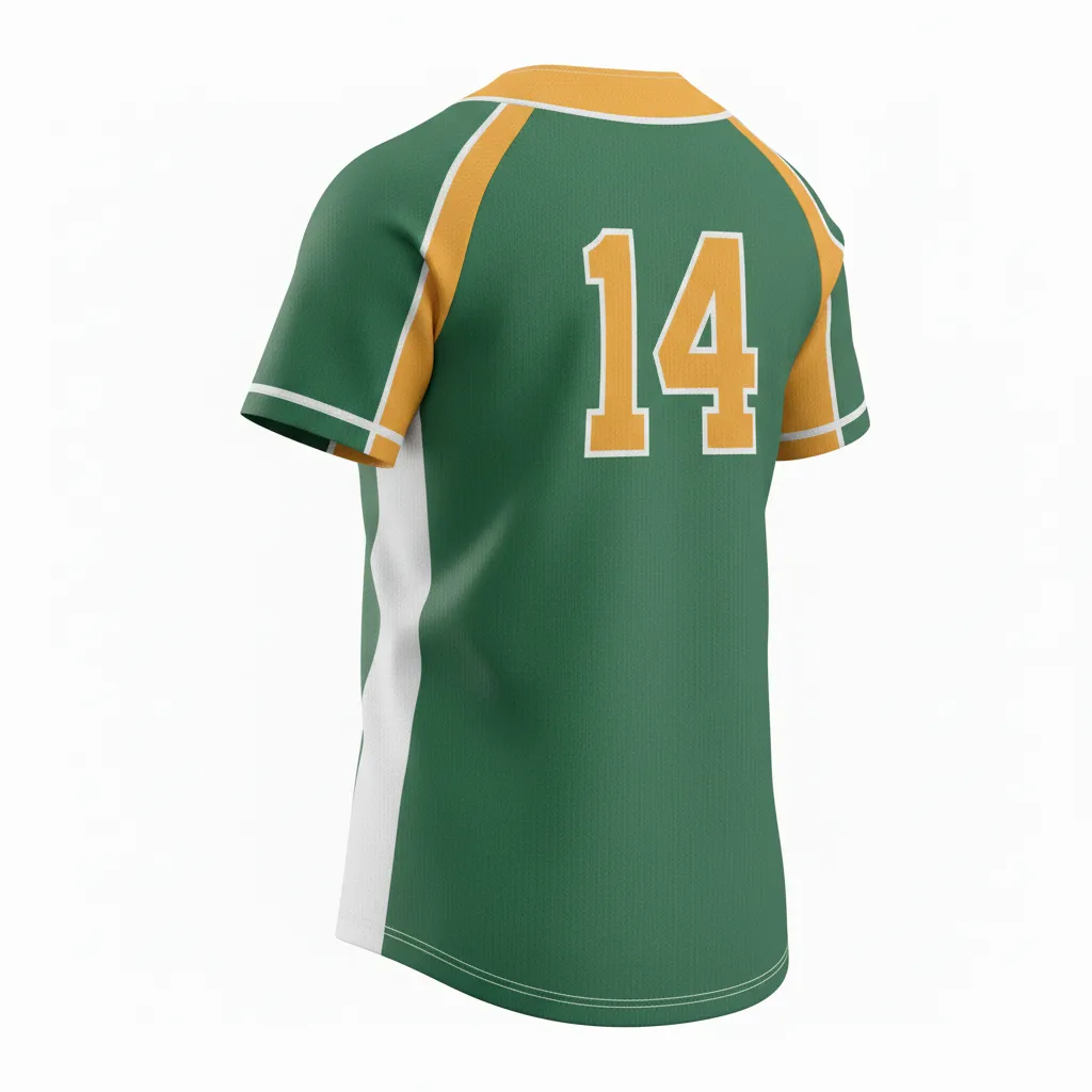 Custom Softball 2 Button Softball Jersey - Custom Design - Forestgoldwhite - Back View - HAMCO Sports Inc.