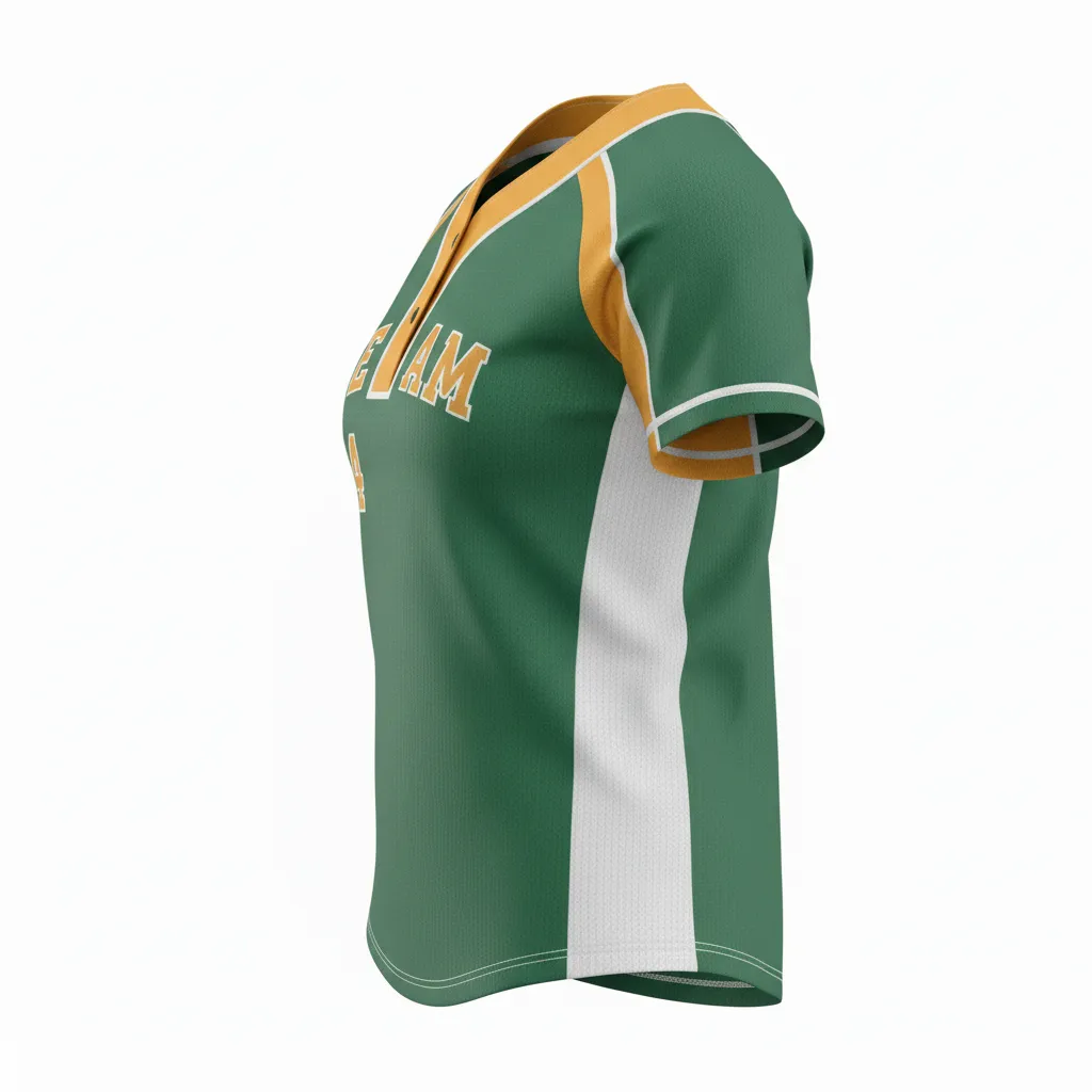 Custom Softball 2 Button Softball Jersey - Custom Design - Forestgoldwhite - Side View - HAMCO Sports Inc.