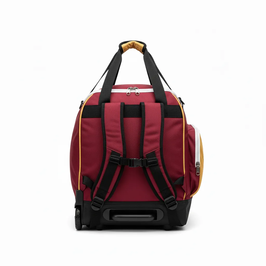 Custom Softball Backpack - Custom Design - Burgundygoldwhite - Back View - HAMCO Sports Inc.