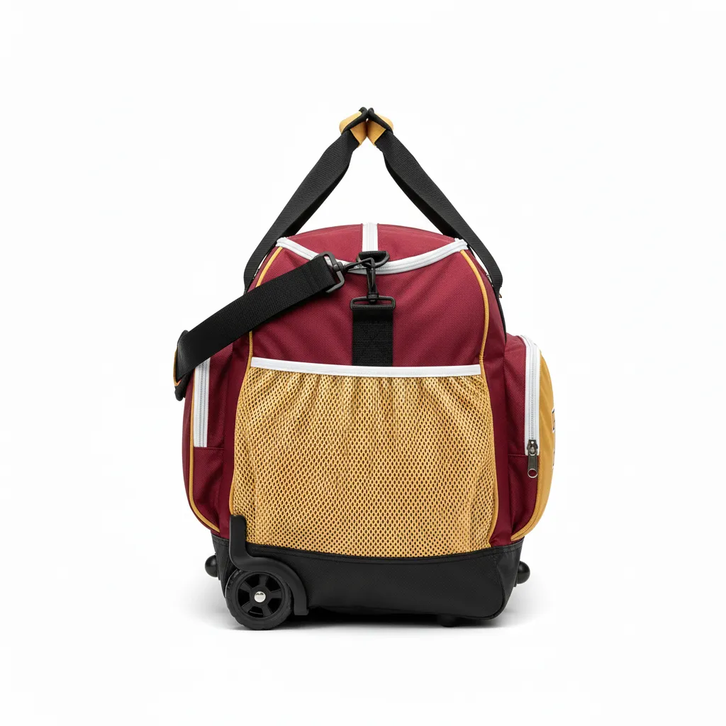 Custom Softball Backpack - Custom Design - Burgundygoldwhite - Side View - HAMCO Sports Inc.