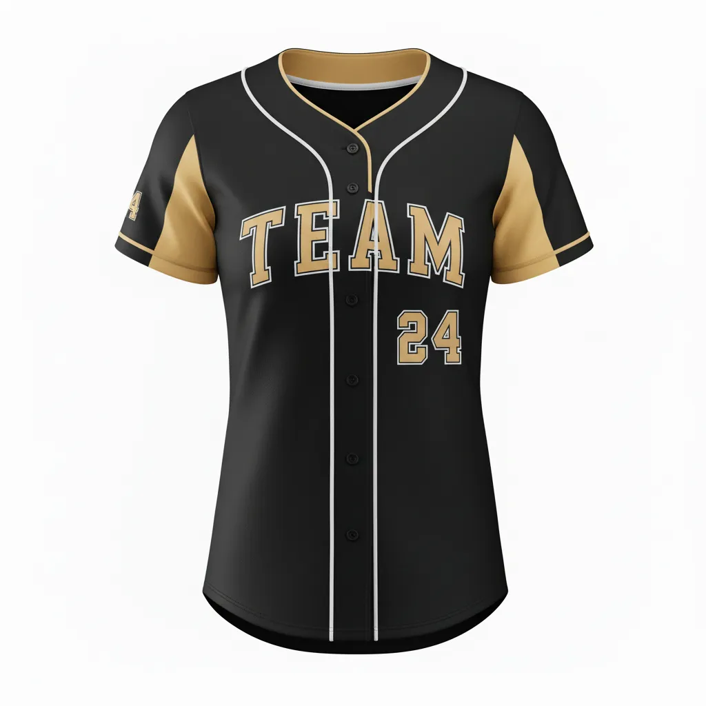 Custom Softball Full Button Softball Jersey - Custom Design - Blackgoldwhite - Front View - HAMCO Sports Inc.