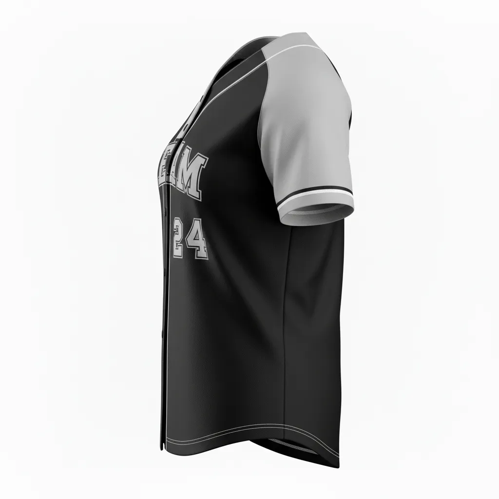Custom Softball Full Button Softball Jersey - Custom Design - Blackwhitegrey - Side View - HAMCO Sports Inc.