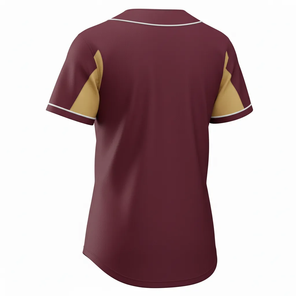 Custom Softball Full Button Softball Jersey - Custom Design - Burgundygoldwhite - Back View - HAMCO Sports Inc.