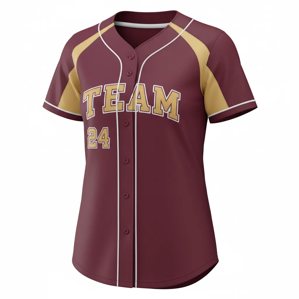 Custom Softball Full Button Softball Jersey - Custom Design - Burgundygoldwhite - Front View - HAMCO Sports Inc.