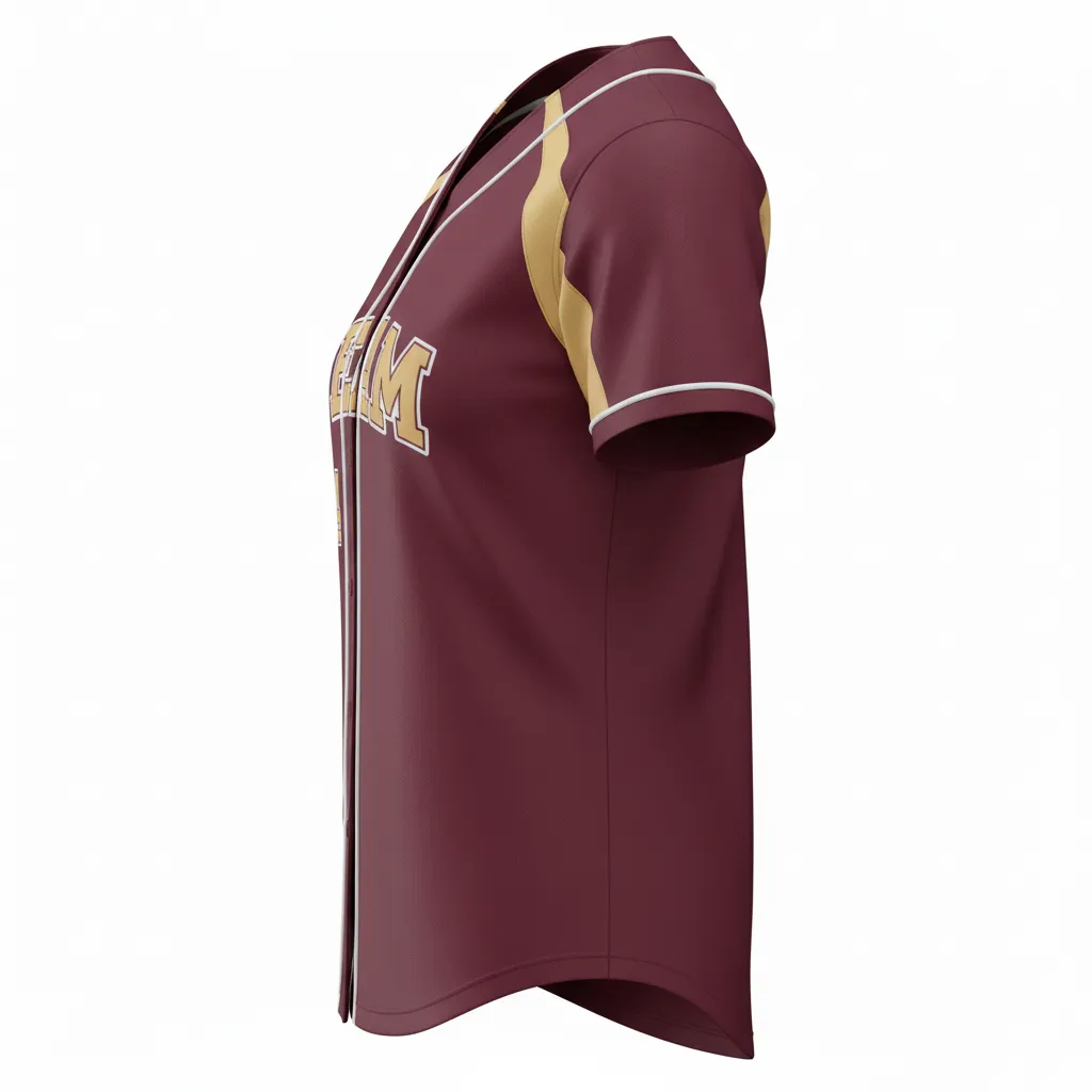 Custom Softball Full Button Softball Jersey - Custom Design - Burgundygoldwhite - Side View - HAMCO Sports Inc.
